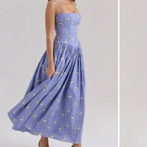 House of CB Ysabella Floral Maxi Sundress Daisy Stripe Blue